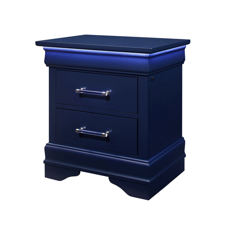 Charlie Blue Wood 2-Drawer Nightstand with Acrylic Handles
