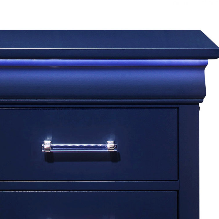 Charlie Blue Wood 2-Drawer Nightstand with Acrylic Handles