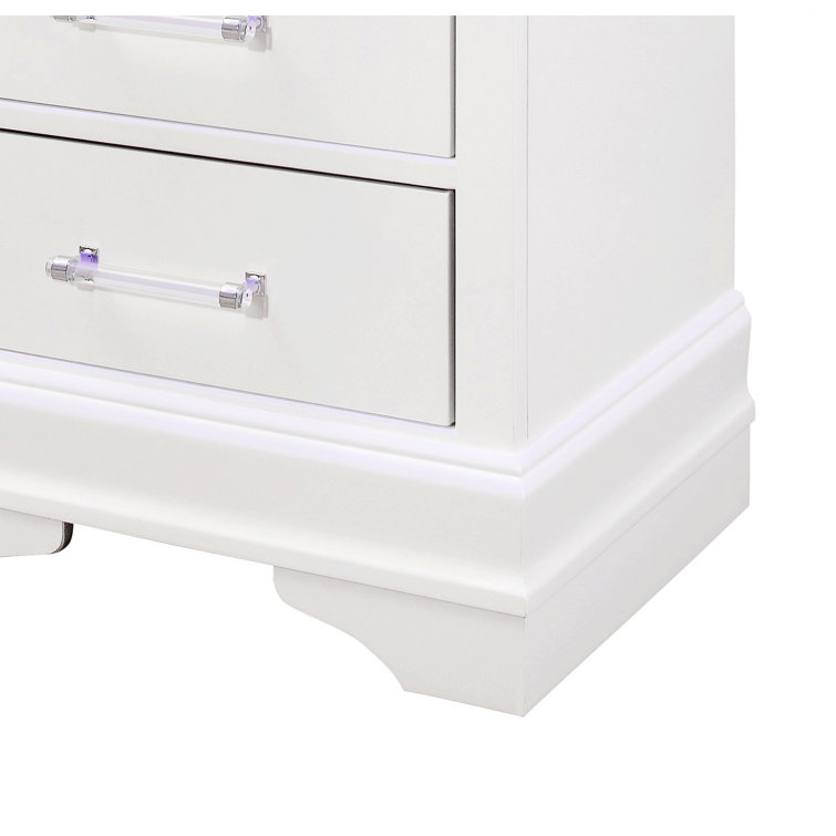 Charlie White Acrylic-Handled 2-Drawer Nightstand with LED