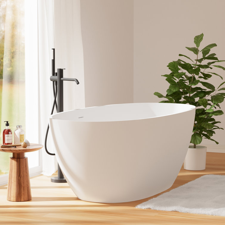 63" Matte White Acrylic Freestanding Soaking Bathtub