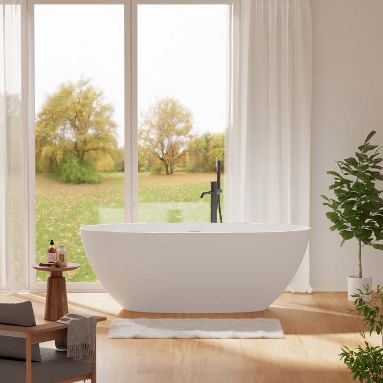 63" Matte White Acrylic Freestanding Soaking Bathtub