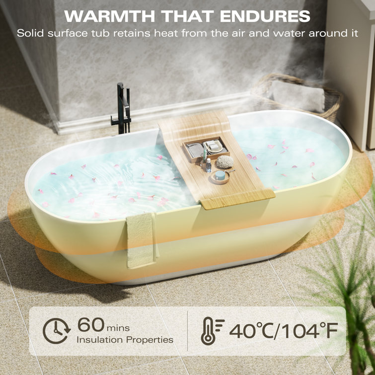 59" White Acrylic Freestanding Soaking Bathtub with Drain