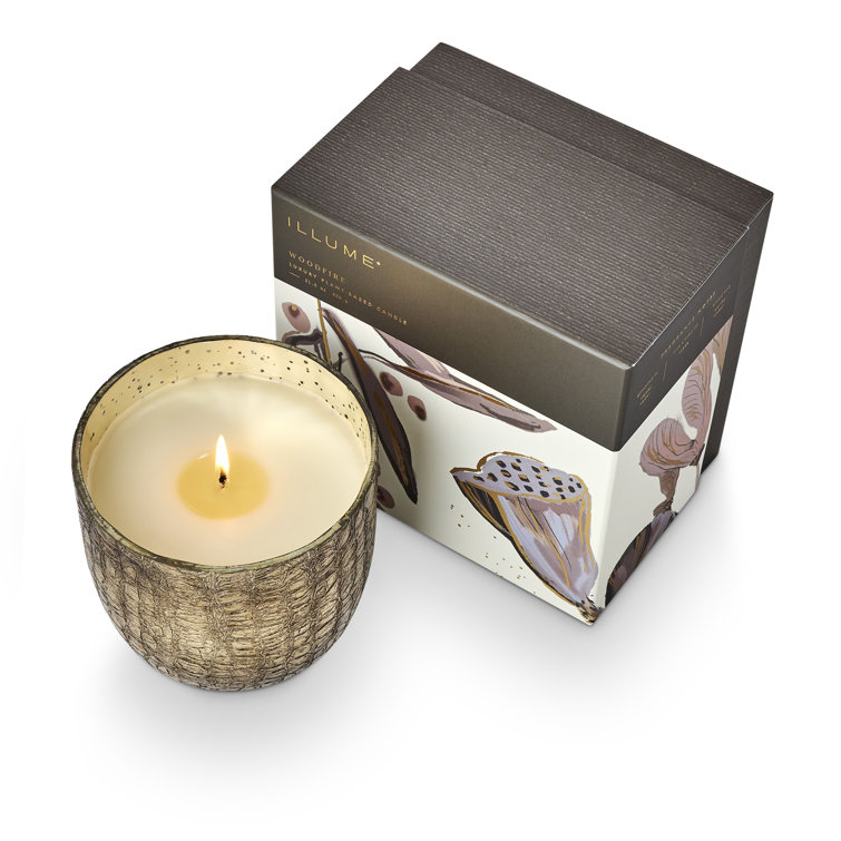 Large Silver Crackle Glass Soy Candle with Balsam & Cedar Scent