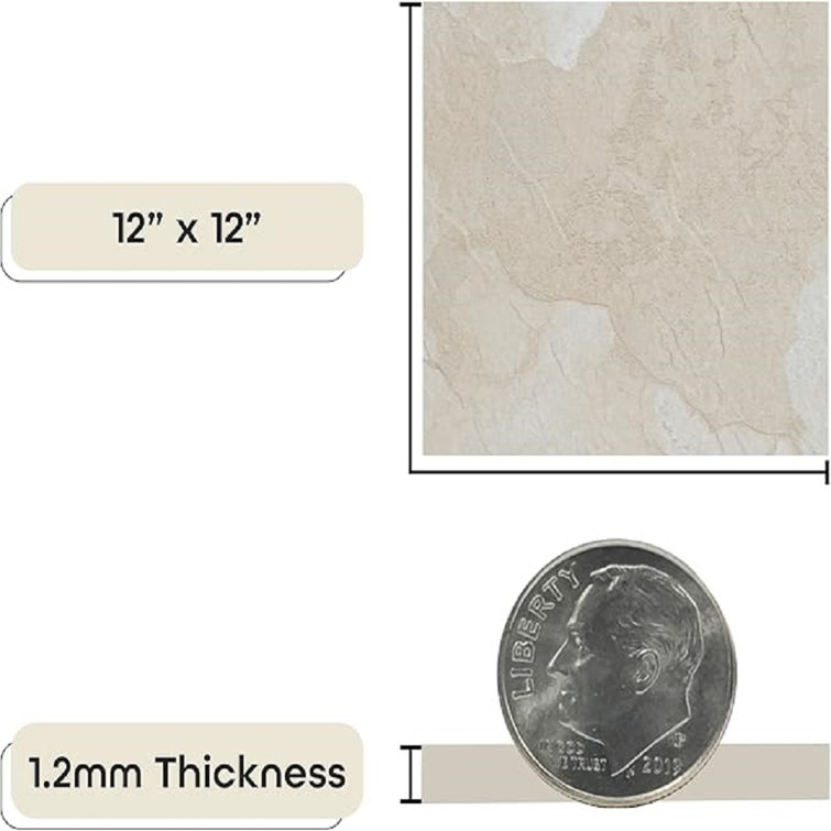 Tivoli 12" x 12" White Slate Self-Adhesive Vinyl Floor Tiles
