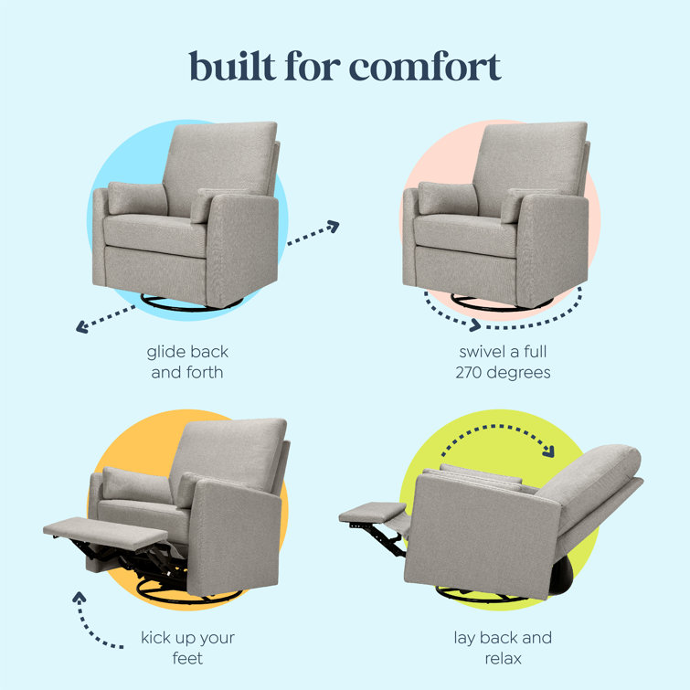 Ethan Performance Gray Linen Swivel Recliner with Wood Accents