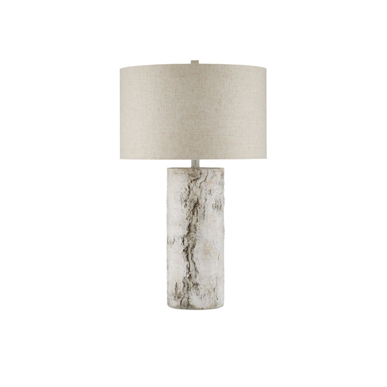 Birch White and Beige Linen Table Lamp with Gray Finish