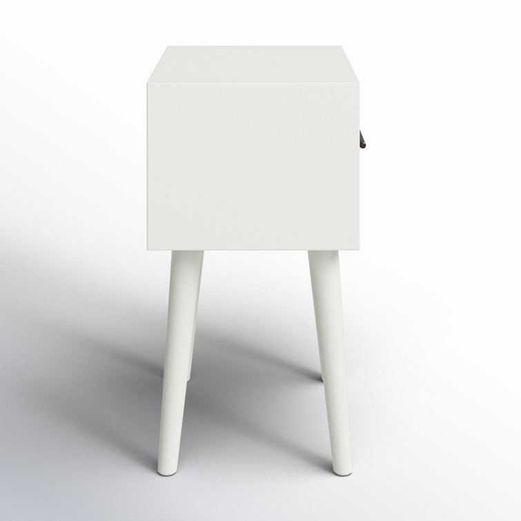 White Mid-Century Modern Solid Wood End Table with Storage