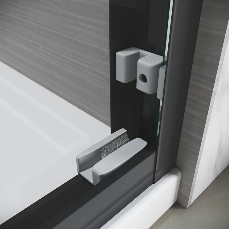 Matte Black Semi-Frameless Sliding Glass Tub Door with Stainless Steel Handles