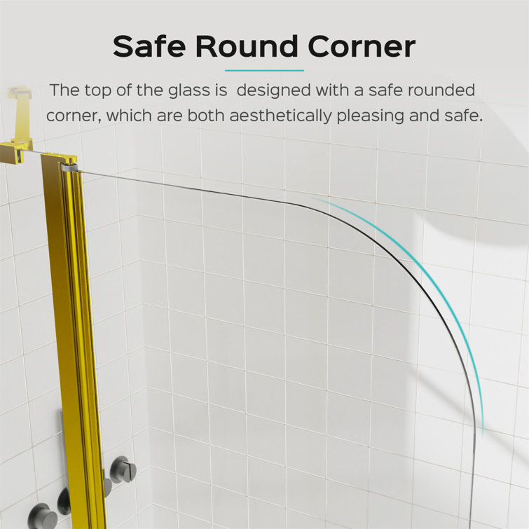 Brushed Gold Frameless Folding Shower Door with Tempered Glass