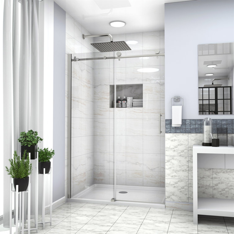 48"W x 76"H Chrome Sliding Shower Door with Tempered Glass