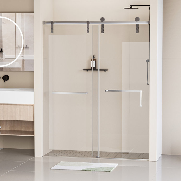 60" x 76" Frameless Matte Black Sliding Shower Door with Clear Tempered Glass