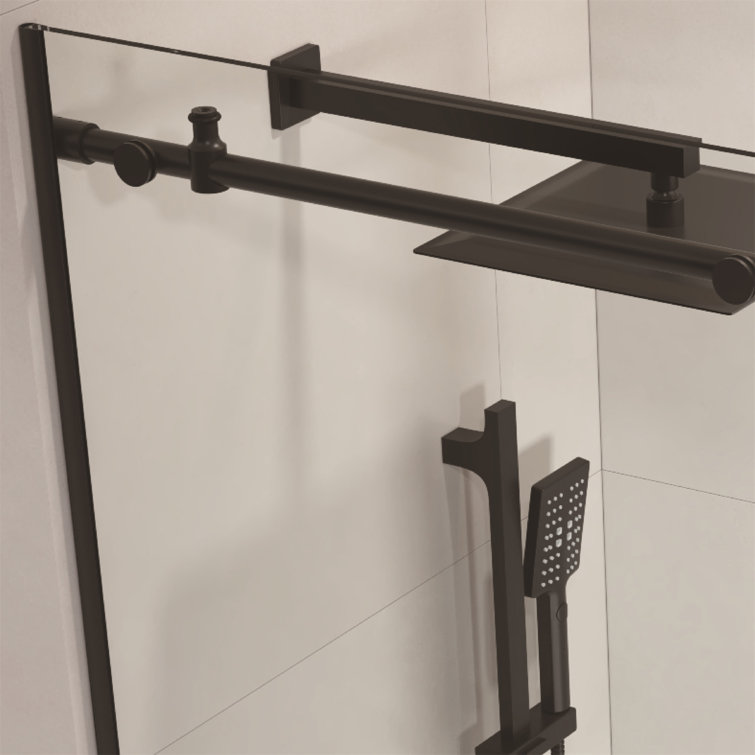 60-Inch Matte Black Frameless Sliding Shower Door with Clear Glass