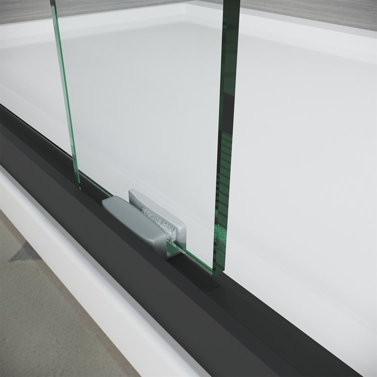 Matte Black Semi-Frameless Sliding Glass Tub Door with Stainless Steel Handles