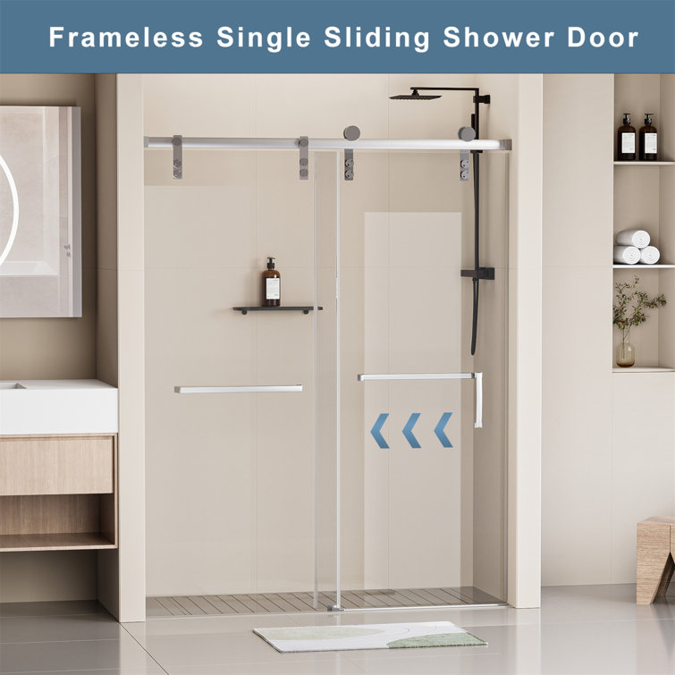 60" x 76" Frameless Matte Black Sliding Shower Door with Clear Tempered Glass