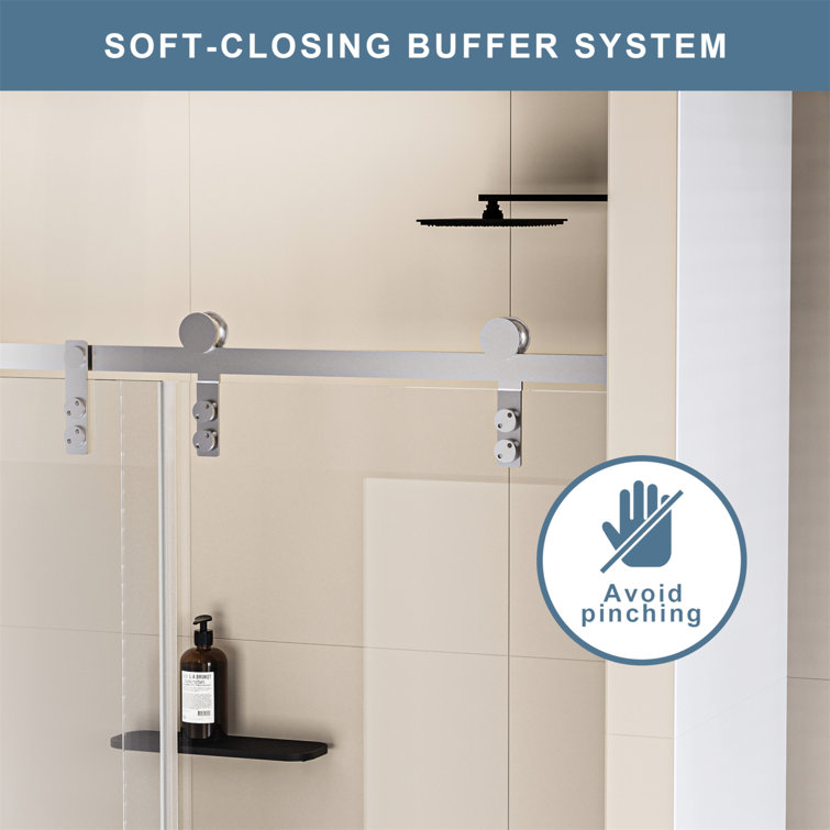 60" x 76" Frameless Matte Black Sliding Shower Door with Clear Tempered Glass