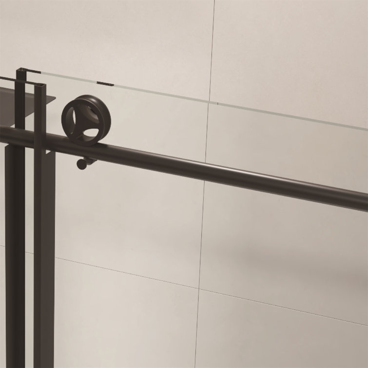 60-Inch Matte Black Frameless Sliding Shower Door with Clear Glass