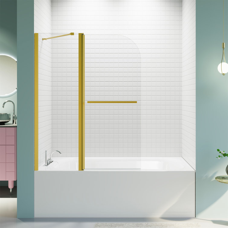 Brushed Gold Frameless Folding Shower Door with Tempered Glass
