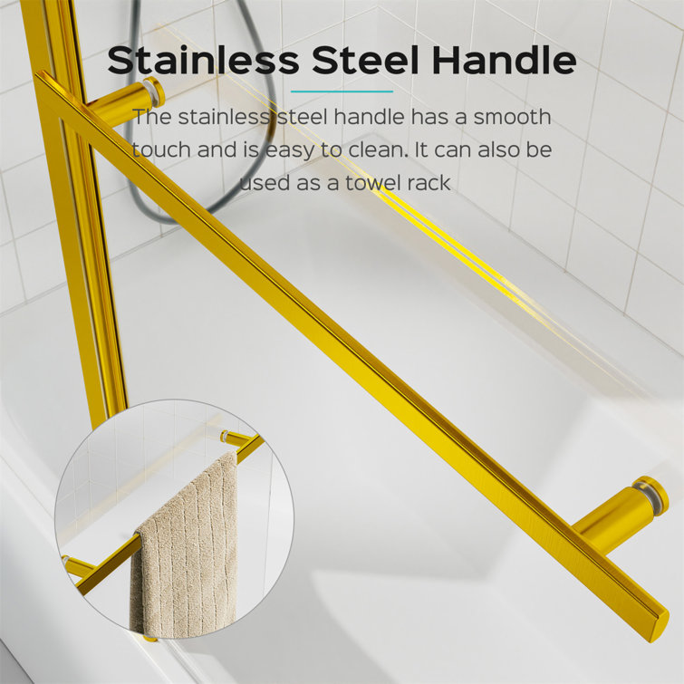 Brushed Gold Frameless Folding Shower Door with Tempered Glass