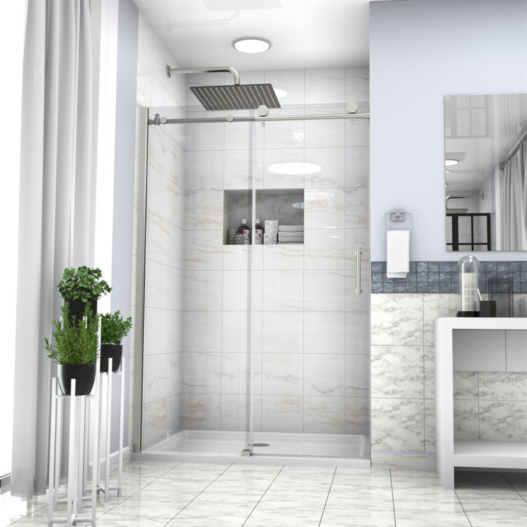 48"W x 76"H Chrome Sliding Shower Door with Tempered Glass