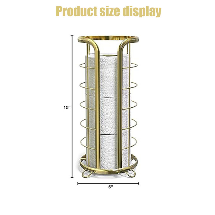 Gold Freestanding Modern Toilet Paper Holder with Open Top