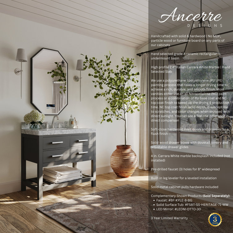 Sapphire Gray 36'' Single Bathroom Vanity with Carrara Marble Top