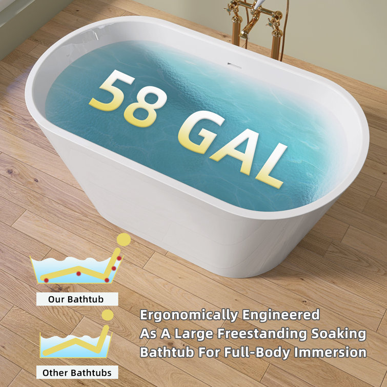 55" Glossy White Acrylic Freestanding Soaking Bathtub