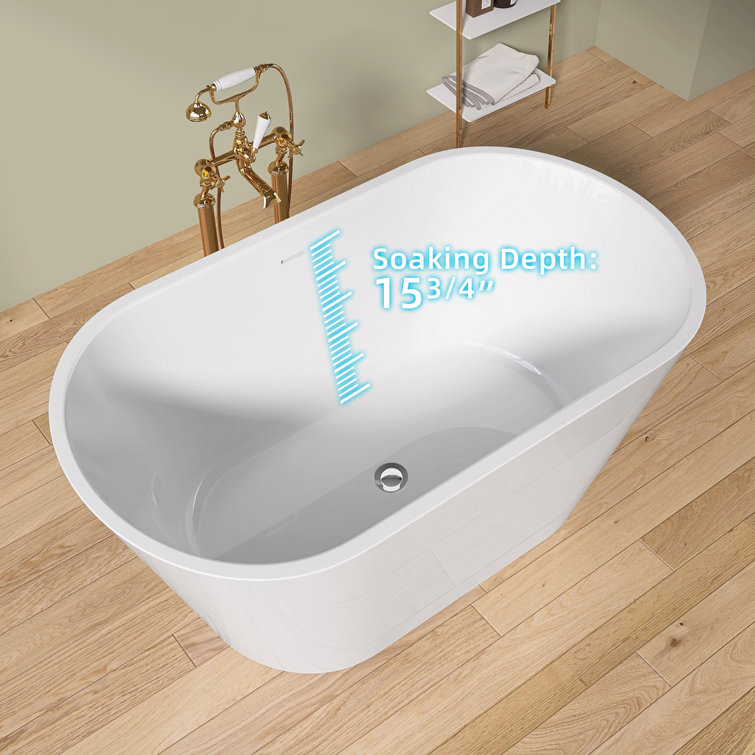 55" Glossy White Acrylic Freestanding Soaking Bathtub