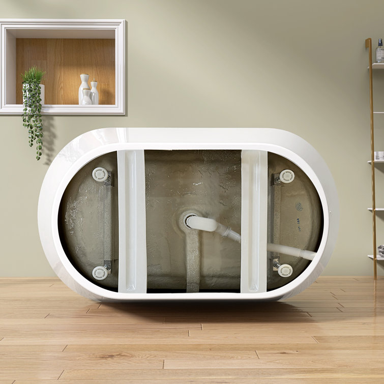 55" Glossy White Acrylic Freestanding Soaking Bathtub