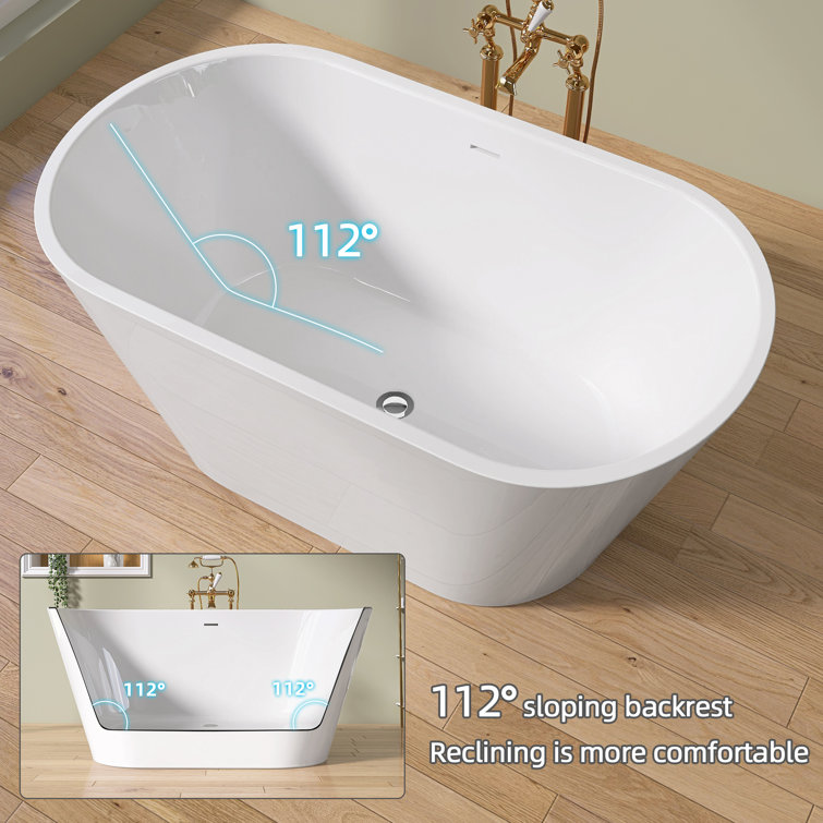 55" Glossy White Acrylic Freestanding Soaking Bathtub