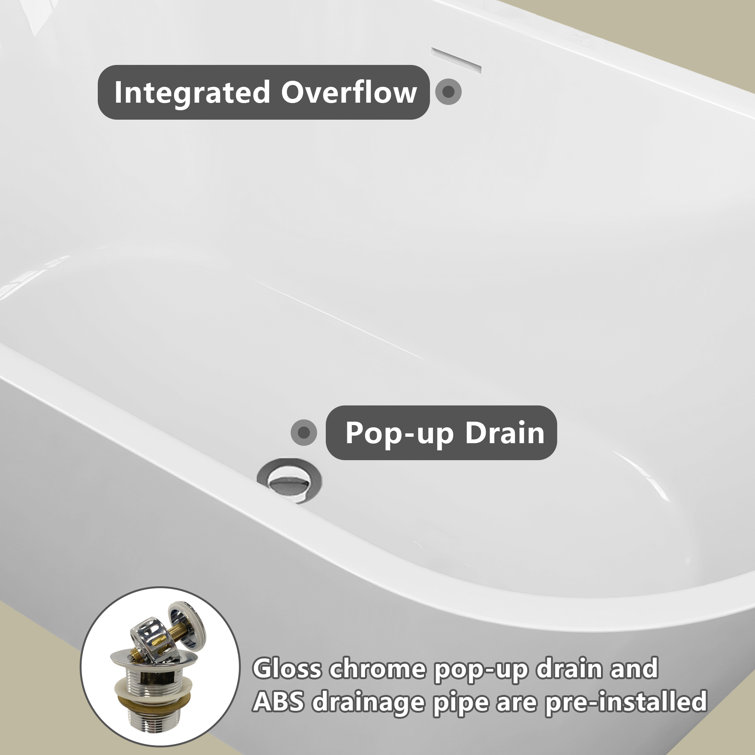 55" Glossy White Acrylic Freestanding Soaking Bathtub