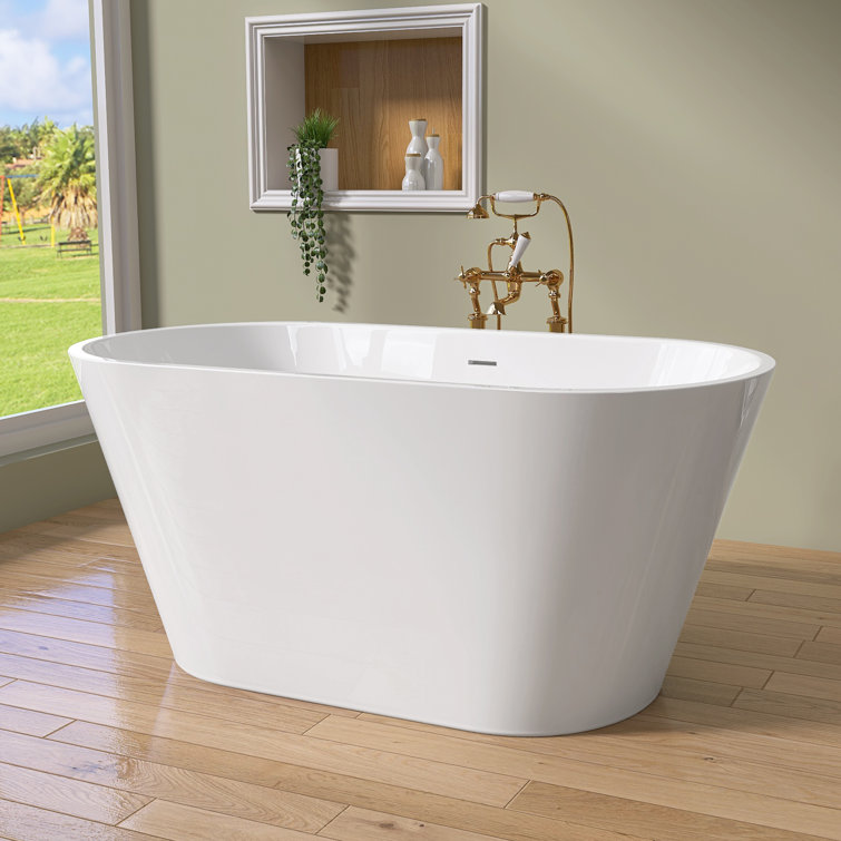 55" Glossy White Acrylic Freestanding Soaking Bathtub