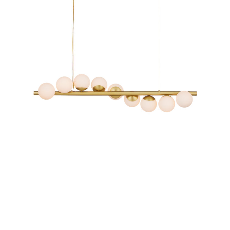 Brushed Brass Sputnik Linear Chandelier with White Globes