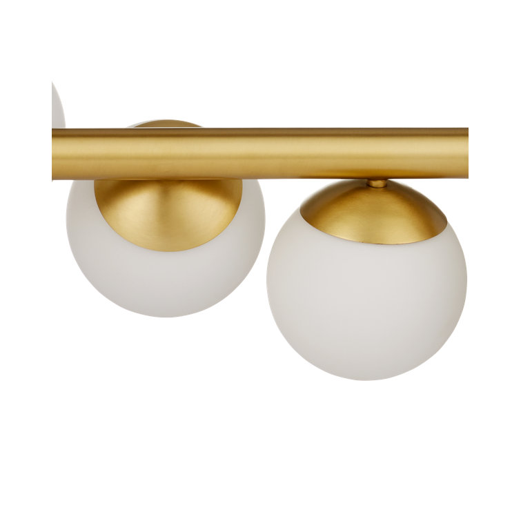 Brushed Brass Sputnik Linear Chandelier with White Globes
