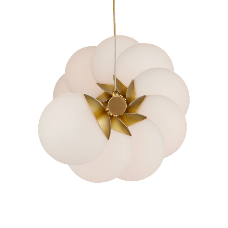 Brushed Brass Sputnik Linear Chandelier with White Globes