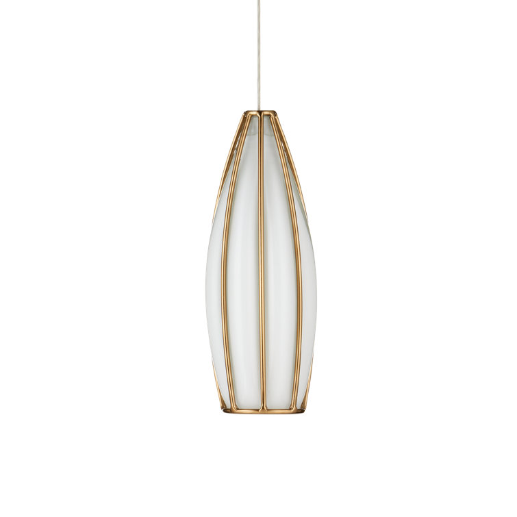 Antique Brass and White Glass 7-Light Island Pendant