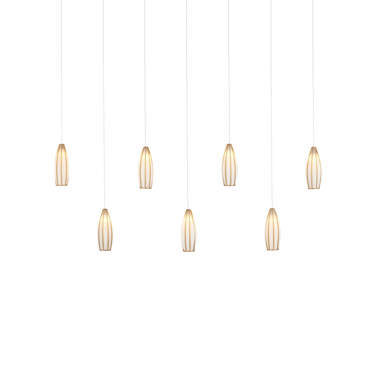 Antique Brass and White Glass 7-Light Island Pendant
