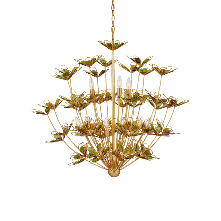 Midsummer Gold Leaf and Green Glass 9-Light Chandelier