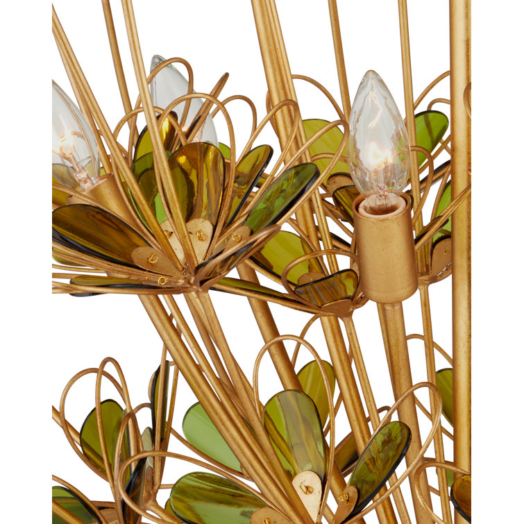 Midsummer Gold Leaf and Green Glass 9-Light Chandelier