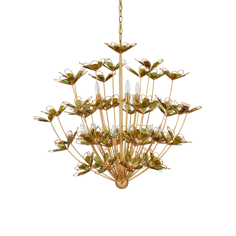 Midsummer Gold Leaf and Green Glass 9-Light Chandelier
