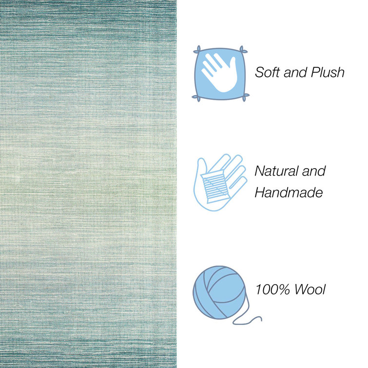 Handmade Aqua Blue Wool Rectangular Ombre Rug