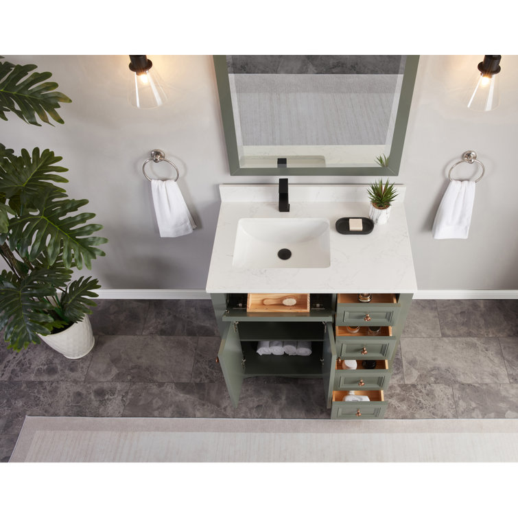 36" Pewter Green Solid Wood Freestanding Sink Vanity with Artificial Stone Top