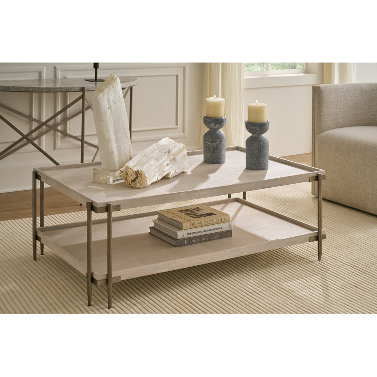 White Oak Rectangular Cocktail Table with Dark Metal Base
