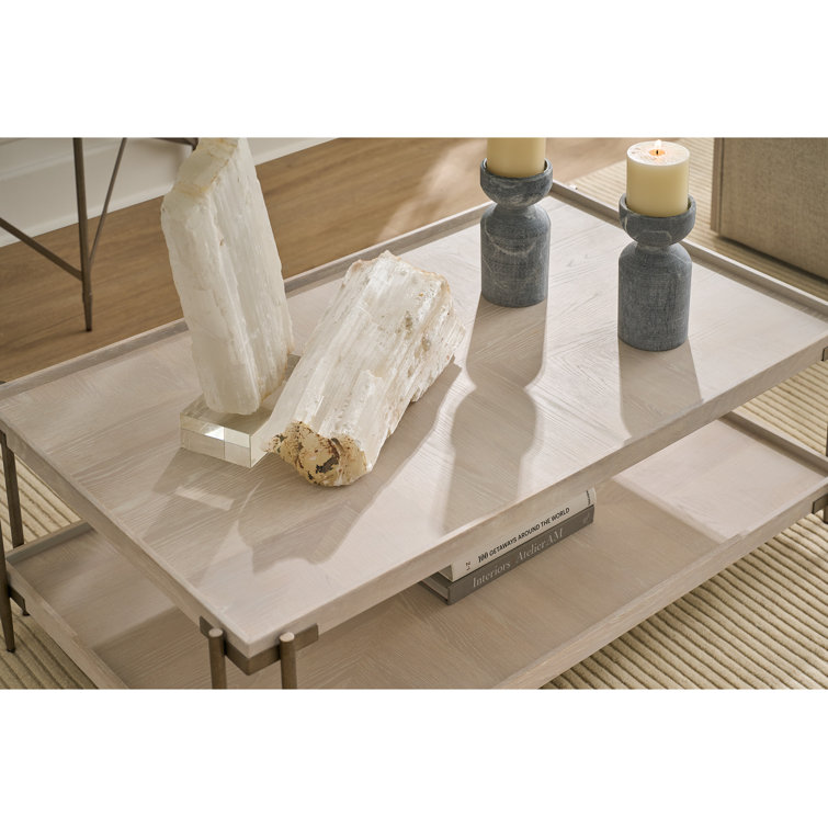 White Oak Rectangular Cocktail Table with Dark Metal Base