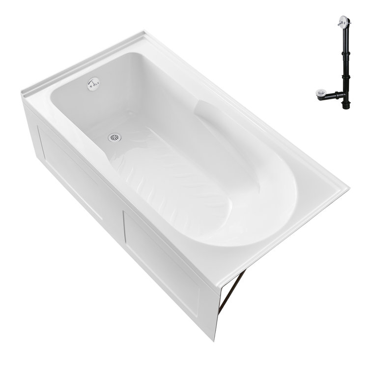 Glossy White 60" Acrylic Alcove Bathtub with Left-Hand Drain