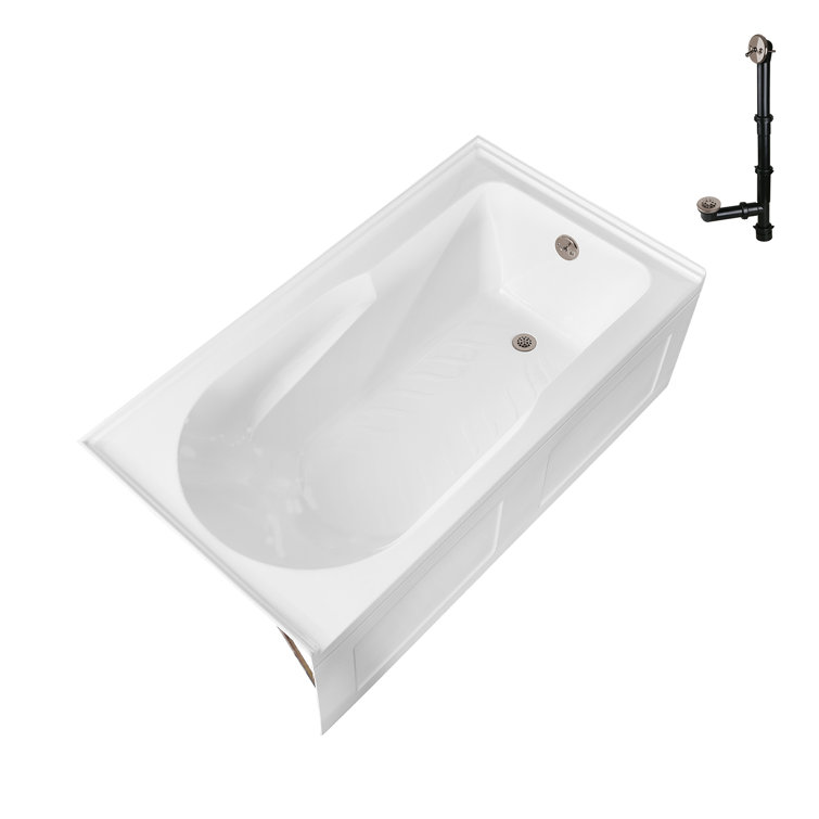 Glossy White Acrylic Right-Hand Drain Alcove Bathtub with Brushed Nickel External Drain