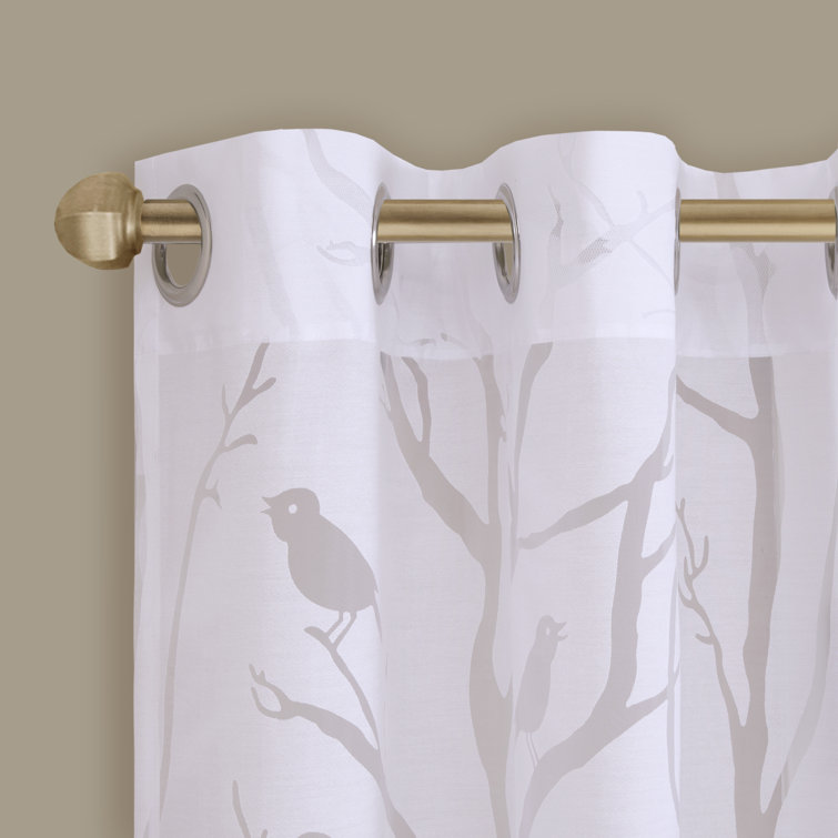 Silver Grommet Top Sheer Bird Print Window Drapes