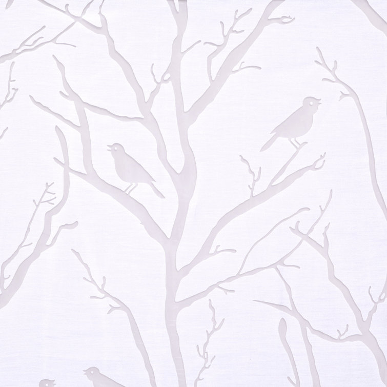 Silver Grommet Top Sheer Bird Print Window Drapes