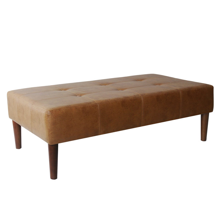 Modern Tufted Light Brown Faux Leather Cocktail Ottoman - 48in