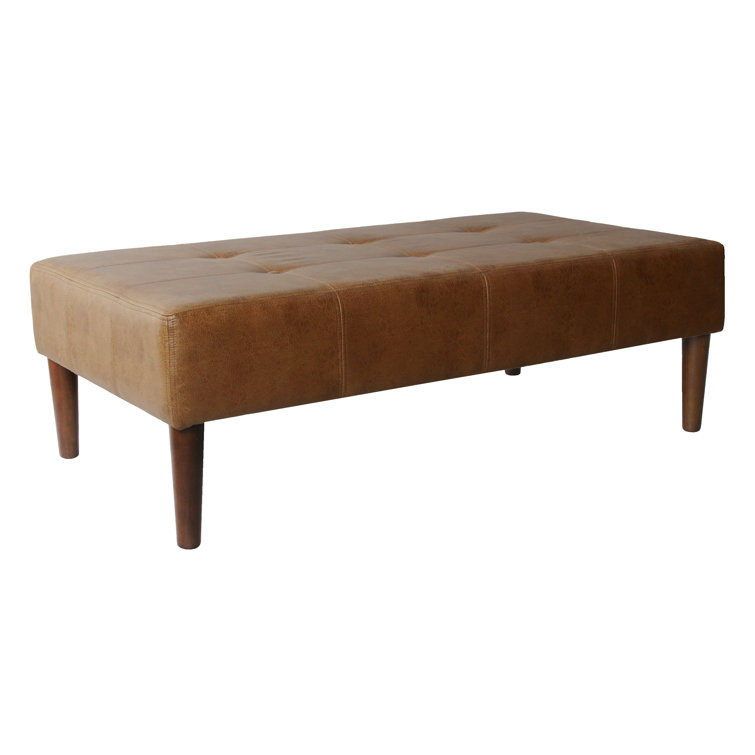 Modern Tufted Light Brown Faux Leather Cocktail Ottoman - 48in