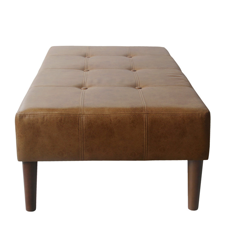 Modern Tufted Light Brown Faux Leather Cocktail Ottoman - 48in